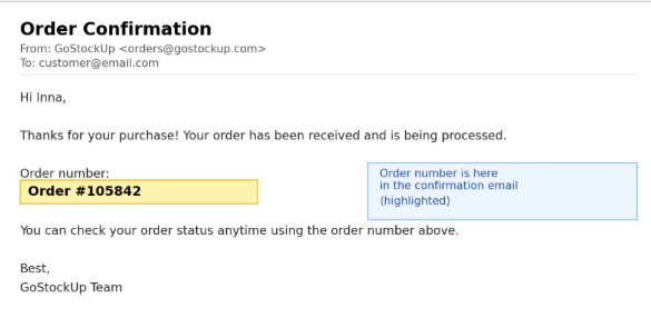 Example of order number in email